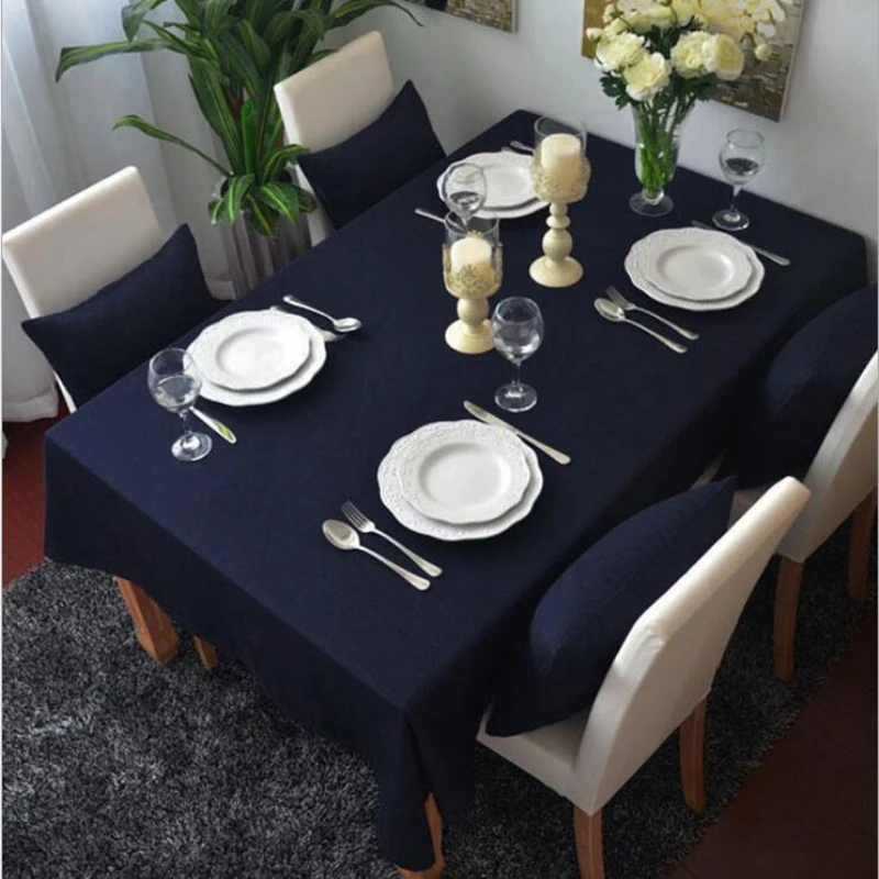 Fashion Dark Blue Cotton Table Cloth Solid Tableclothes for Party