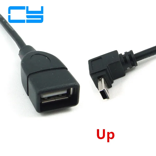 90 Degree Up & Down Angled Mini USB Type B to USB Female OTG Cable 10cm 50cm short mini usb otg cable For Car Audio DVD GPS