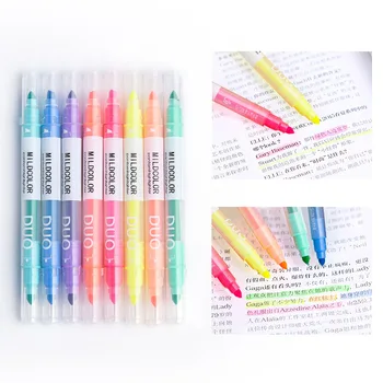 

8 pcs/set Korean Dual Head Mildcolor Highlighters Art Markers Fluorescent Color Pen Fine Liner School Office Stationery
