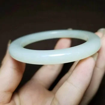 

H7#Russian material Hetian jade white jade gold carved flower bracelet