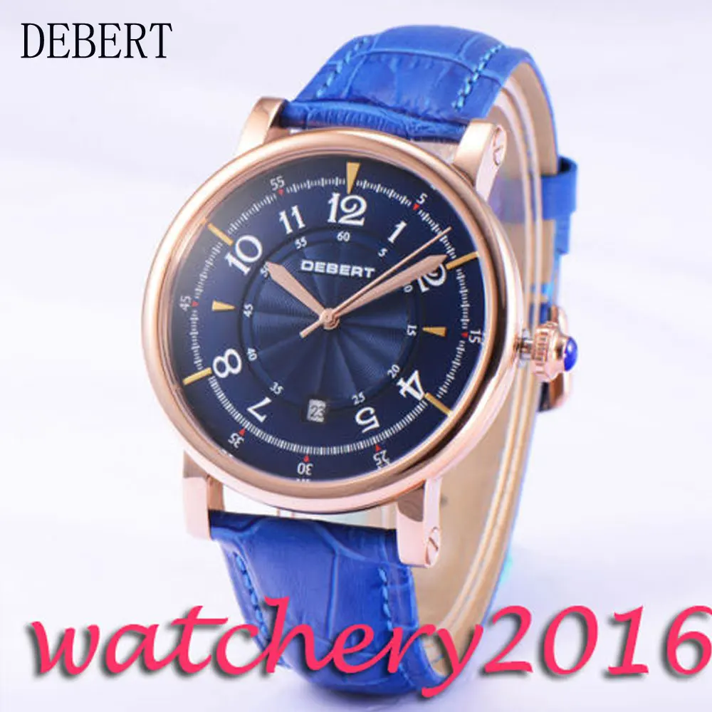 

Casual 43mm Debert blue dial rose golden case 21 jewels miyota 8215 Automatic movement men's Watch