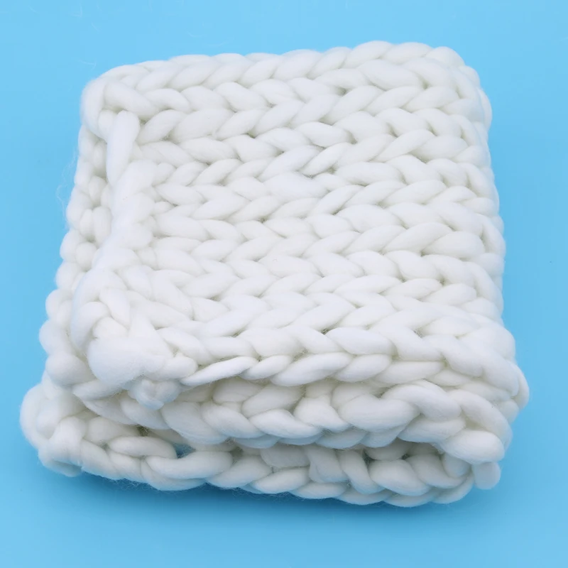 Высокое качество, вязаное вручную шерстяное вязаное крючком детское одеяло, реквизит для фотосессии новорожденных, массивное вязаное одеяло, наполнитель корзины - Цвет: white