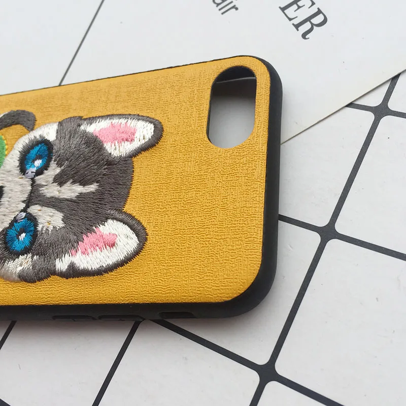Cute Cartoon Phone Case For iphone X XS Max XR 3D Embroidery Teddy Husky Dogs Duck Pet Fabric Skin Cover For iPhone 6 S 7 8 Plus (11)