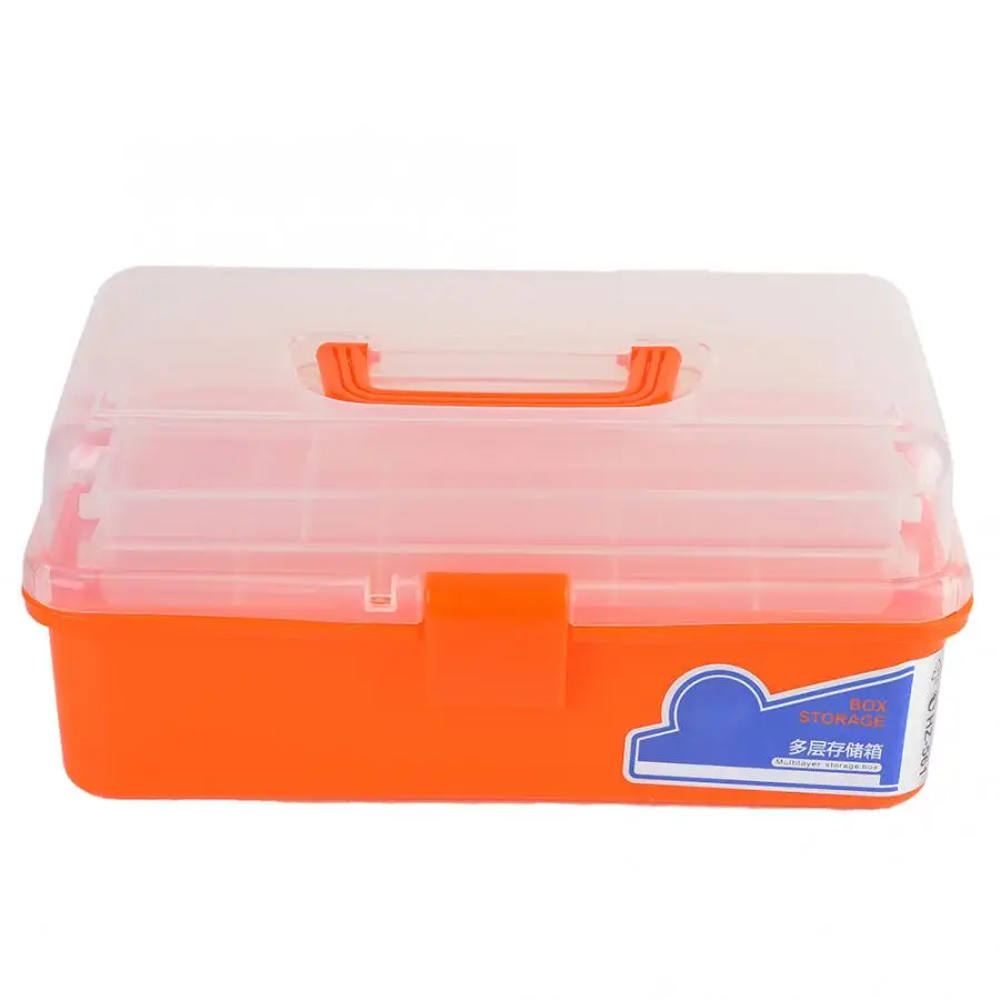Трехслойная полупрозрачная коробка для хранения художественных принадлежностей коробки для хранения многофункциональный органайзер для мелочей контейнер для ювелирных изделий - Цвет: Оранжевый
