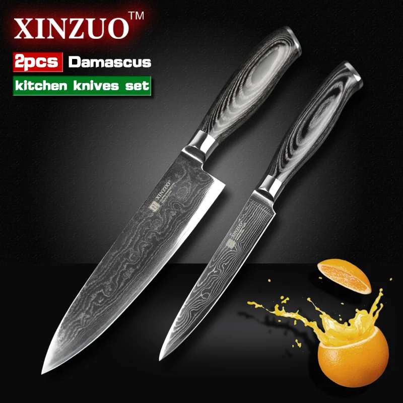 2 pieces kitchen knife set Japanese 73 layers Damascus steel kitchen knife chef paring cleaver knife