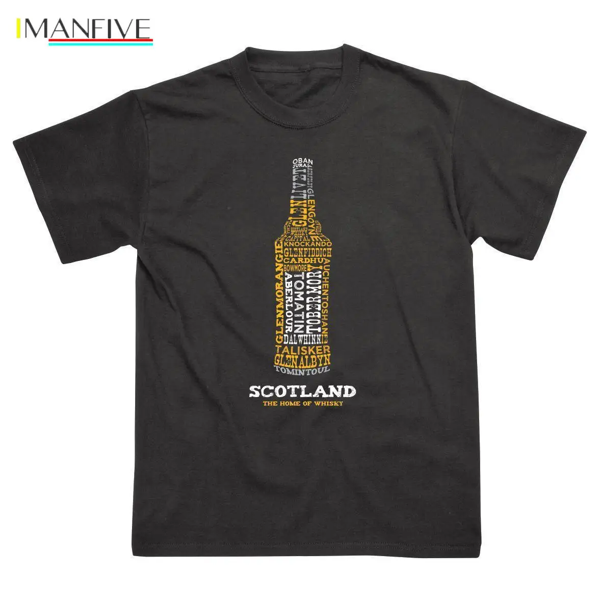 

Scotland - The Home of Whisky T-Shirt Features a Bottle Full of Famous Malt