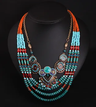 

New Fashion Bohemian Necklace Multilayer Colorful Beads Bib Necklaces resin Collar Statement Ethnic Necklaces