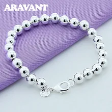 925 ювелирные изделия 8 мм бусины цепи браслет для женщин мужчин любителей моды посеребренный браслет ювелирные изделия