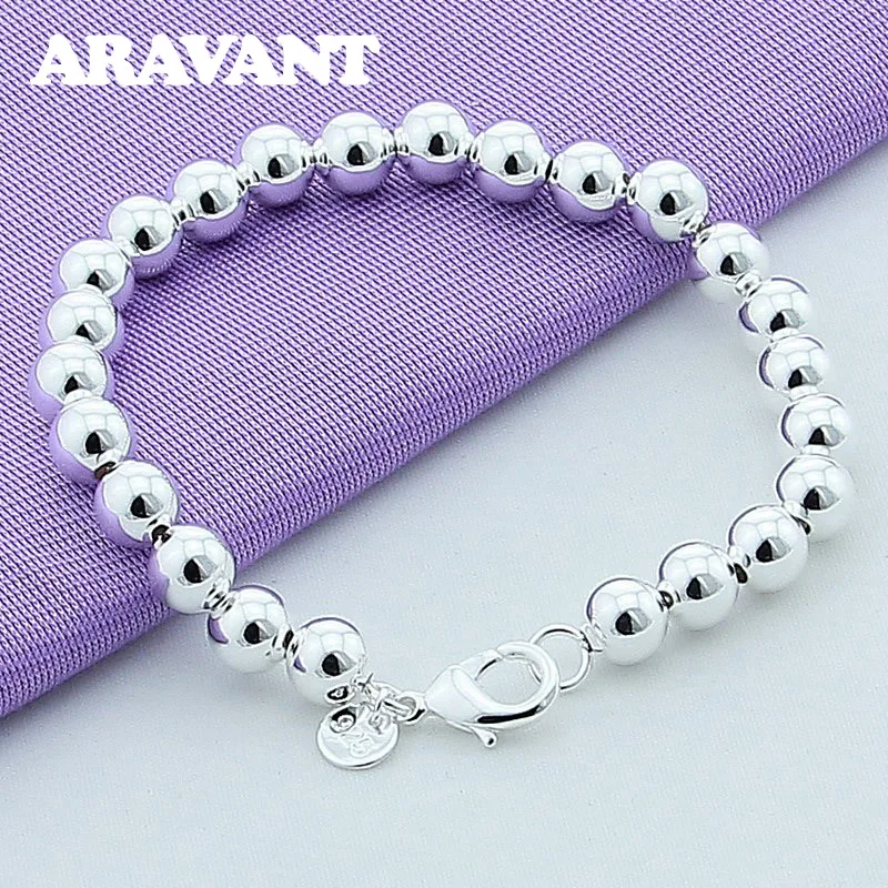 

925 Silver Jewelry 8MM Beads Chains Bracelet For Women Men Lovers Fashion Bracelets Jewelry