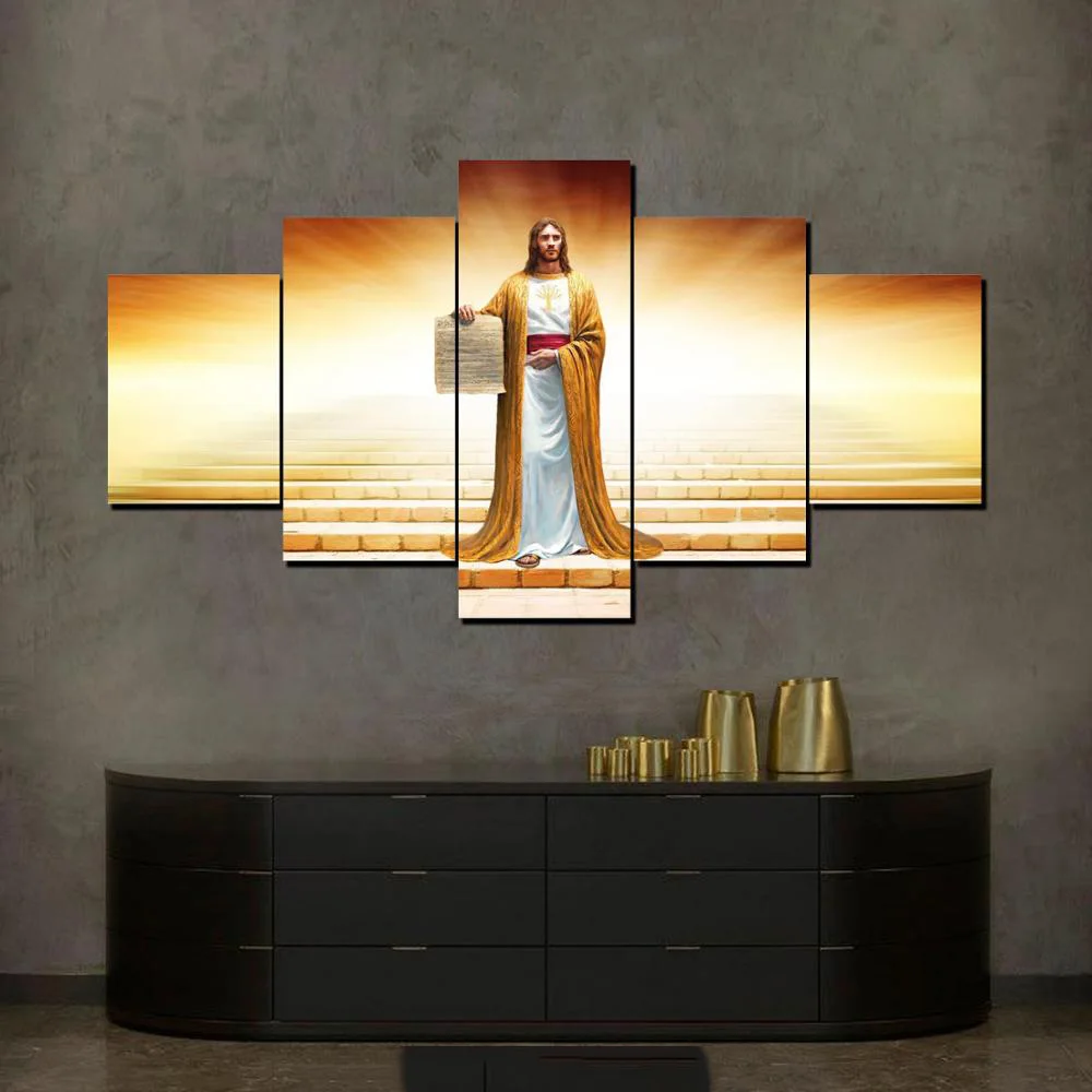

Canvas HD Print Painting Poster Modern 5 Panel Shining Jesus Image Framework Wall Art Home Decor Living Room Modular Pictures