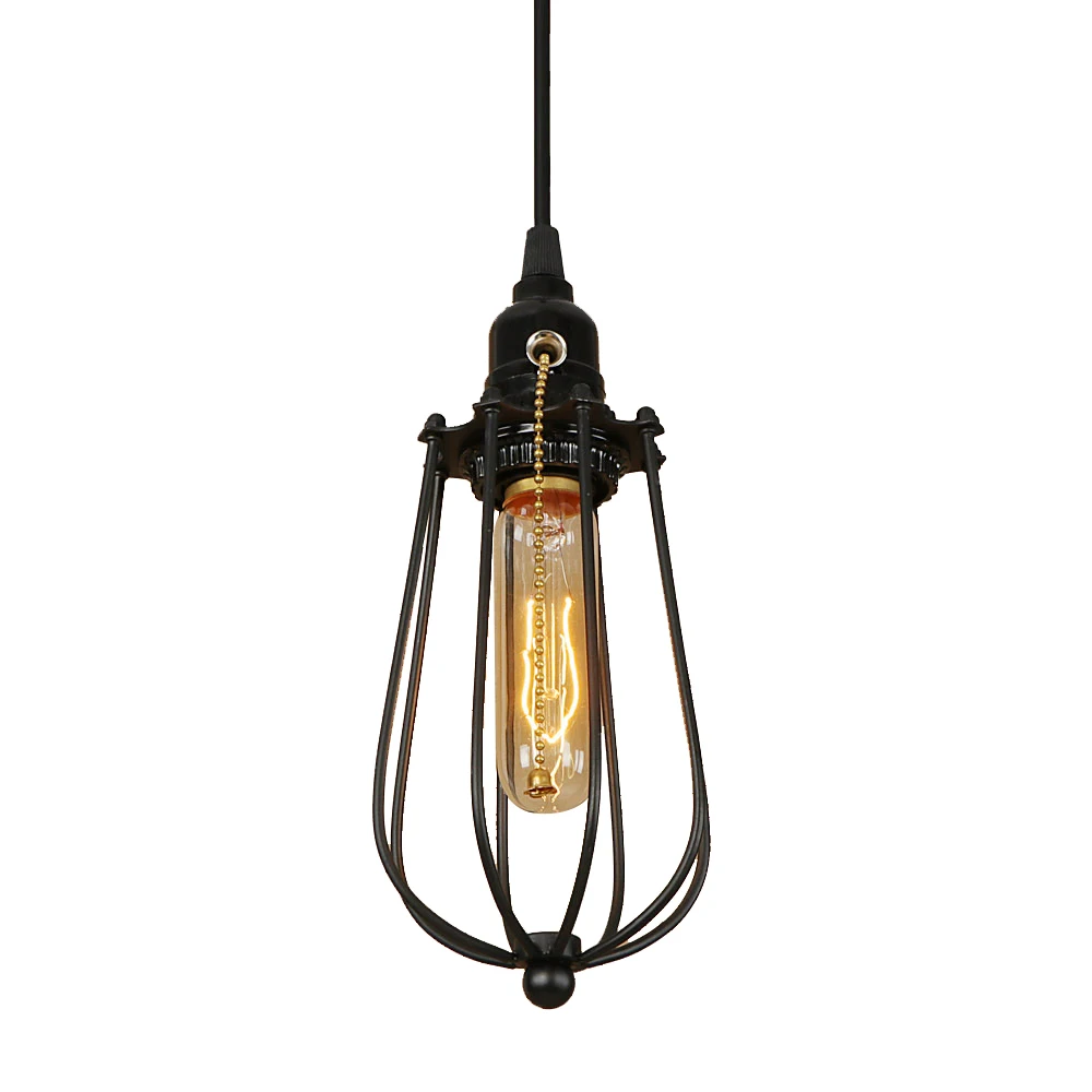 Железный черный в стиле ретро клетка подвесной светильник LED E27 промышленный