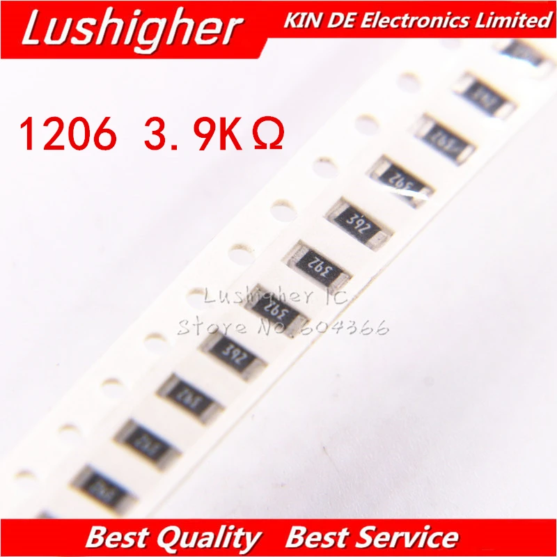 100 шт. 1206 SMD резистор 5% 3 9 K Ohm 392 ком | Электронные компоненты и принадлежности