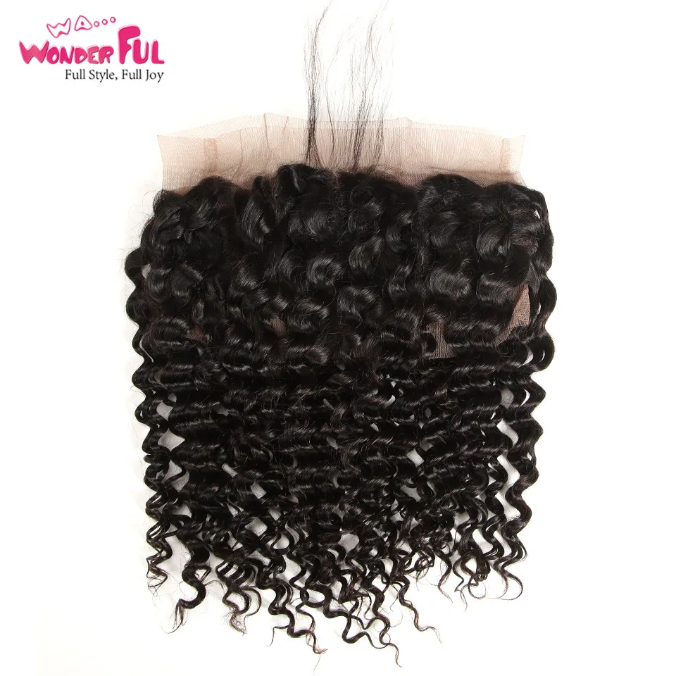 WA...Wonderful Brazilian Deep Wave Closure 360 Lace Frontal with Baby Hair Free Part Remy Human Hair Closure Natural Color 8-20\