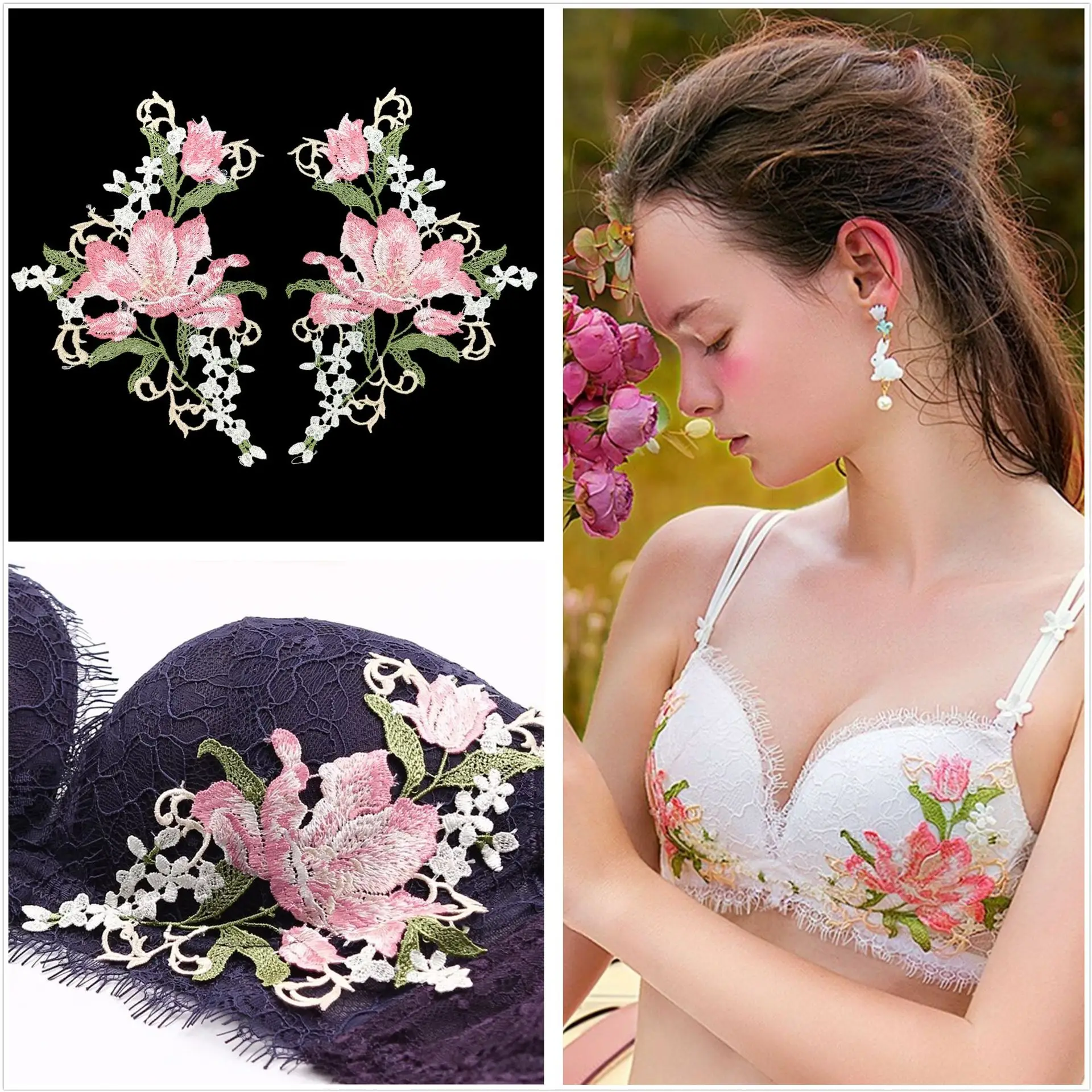 

2019 New Fashion DIY Applique Embroidery Applique Costume Decoration Dimensional Bra Patch Water-soluble