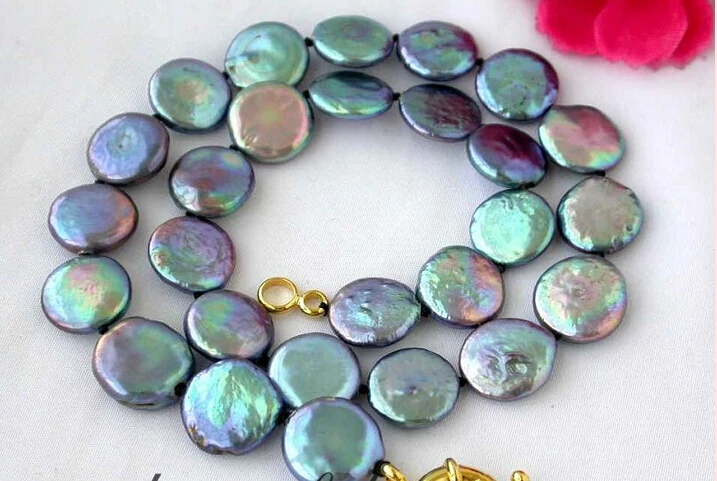 

Free shipping >>>>>z2346 17" 14mm peacock black coin fw pearl necklace