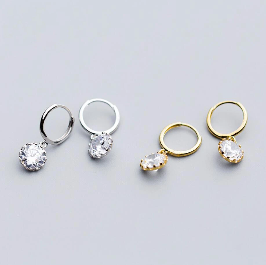 

925 Sterling Silver Dangle Round Zirconia Huggie Hoop Earrings Jewelry A1625