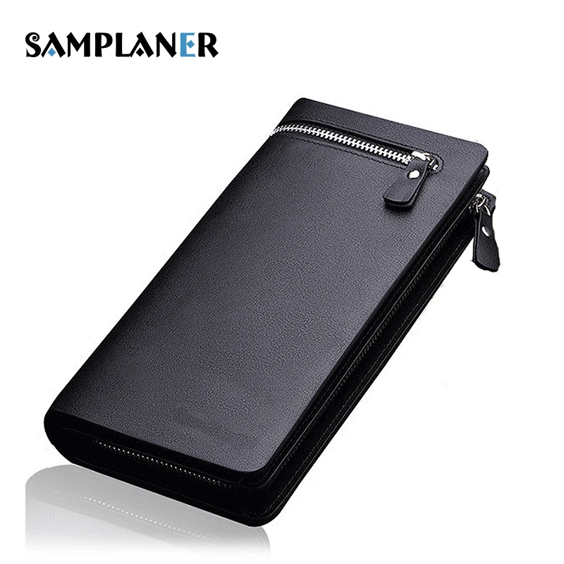 Leather Long Wallets Men Luxury Brand PU Card Holder Male Black Brown Wallet Cell Phone Purse Large Zipper Business Men Wallet