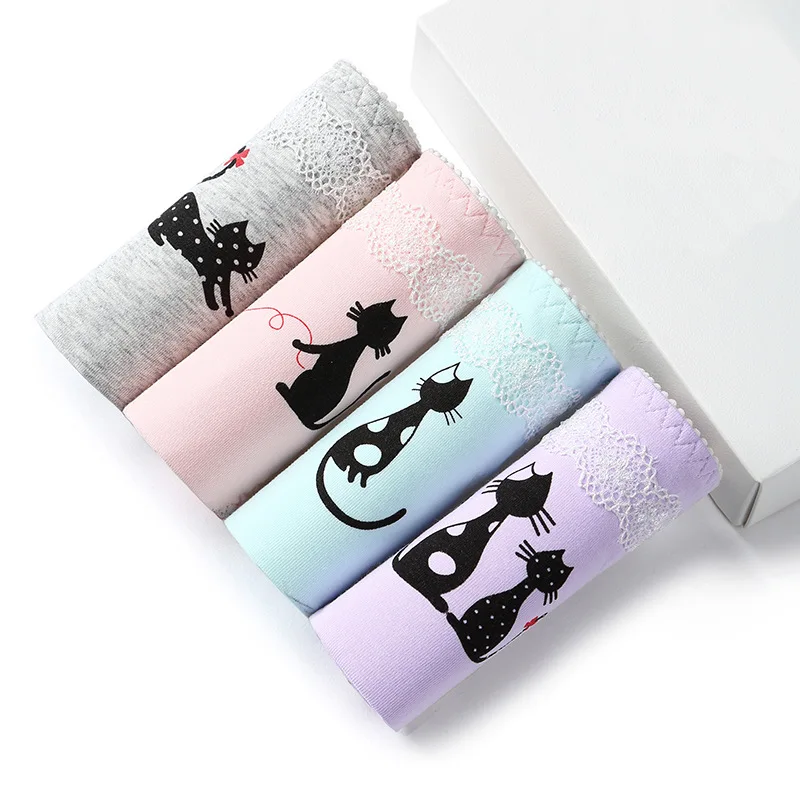 4 шт./лот M L XL Сексуальные женские хлопковые трусики нижнее белье с мультяшным
