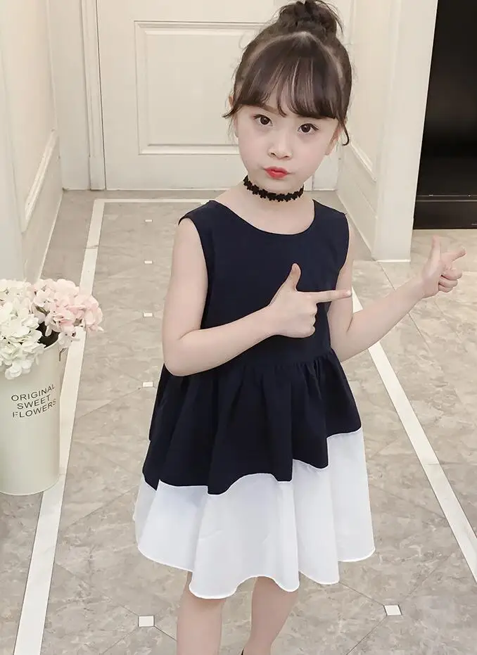 2018 new summer children girl black patchwork white princess dress ...