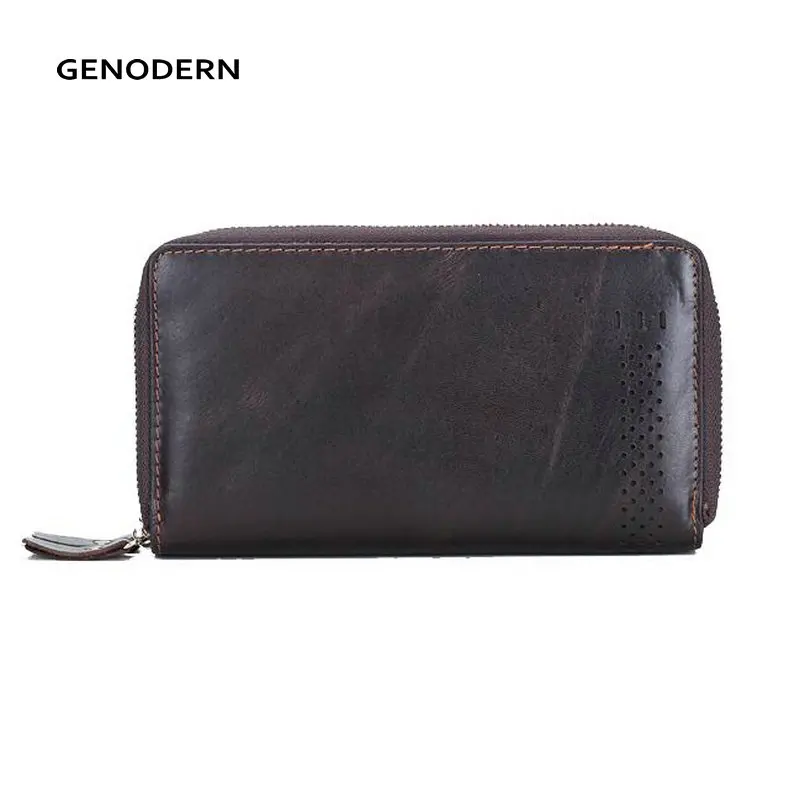 www.strongerinc.org : Buy GENODERN Double Zipper Genuine Leather Men&#39;s Clutch Wallet Vintage Long ...