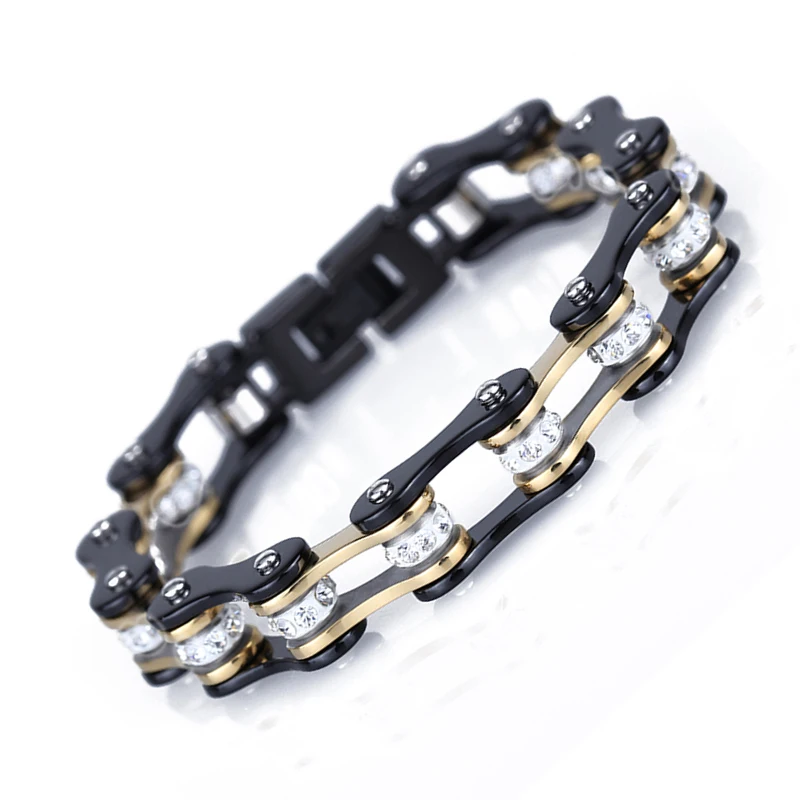 

Motorcycle Chain Bracelets for Women Black Yellow Silver Crystal Bling Bling Biker Bracelet Personality Gift brincos Jewelry