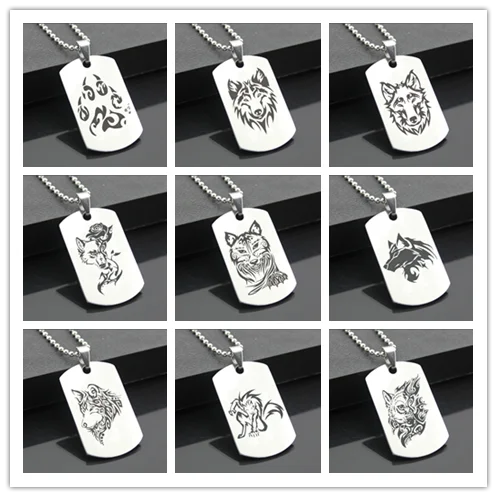 

Perfect JL Wolf Totem Western Style Army card Personalized Diy Letters Pendant Steel Necklace personality Gifts LTT01