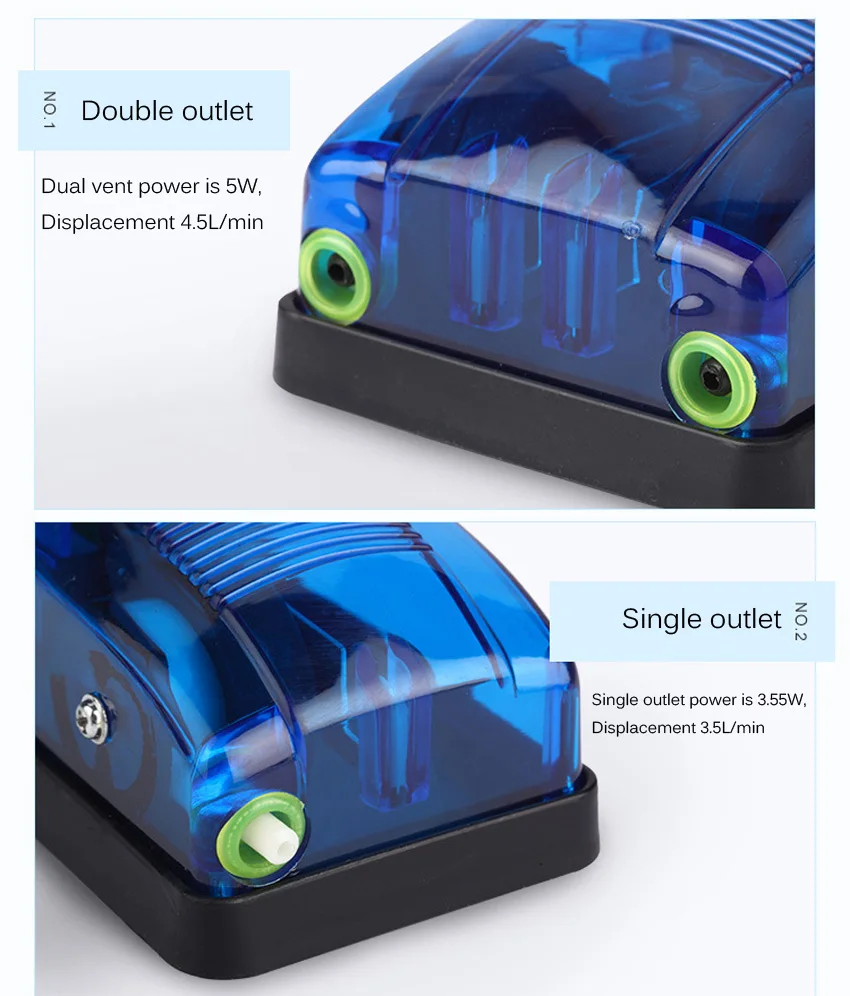Aquarium oxygen pump, mini super quiet air pump, fish tank, single and double hole oxygen aquarium aerator.