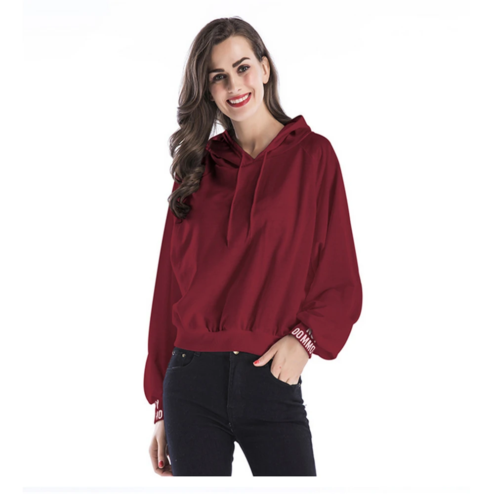 

NORA TWIPS Hoodies Women Loose Solid Red Sweatshirt Plus Size XXL Long Sleve Mid long Pullovers Clothes