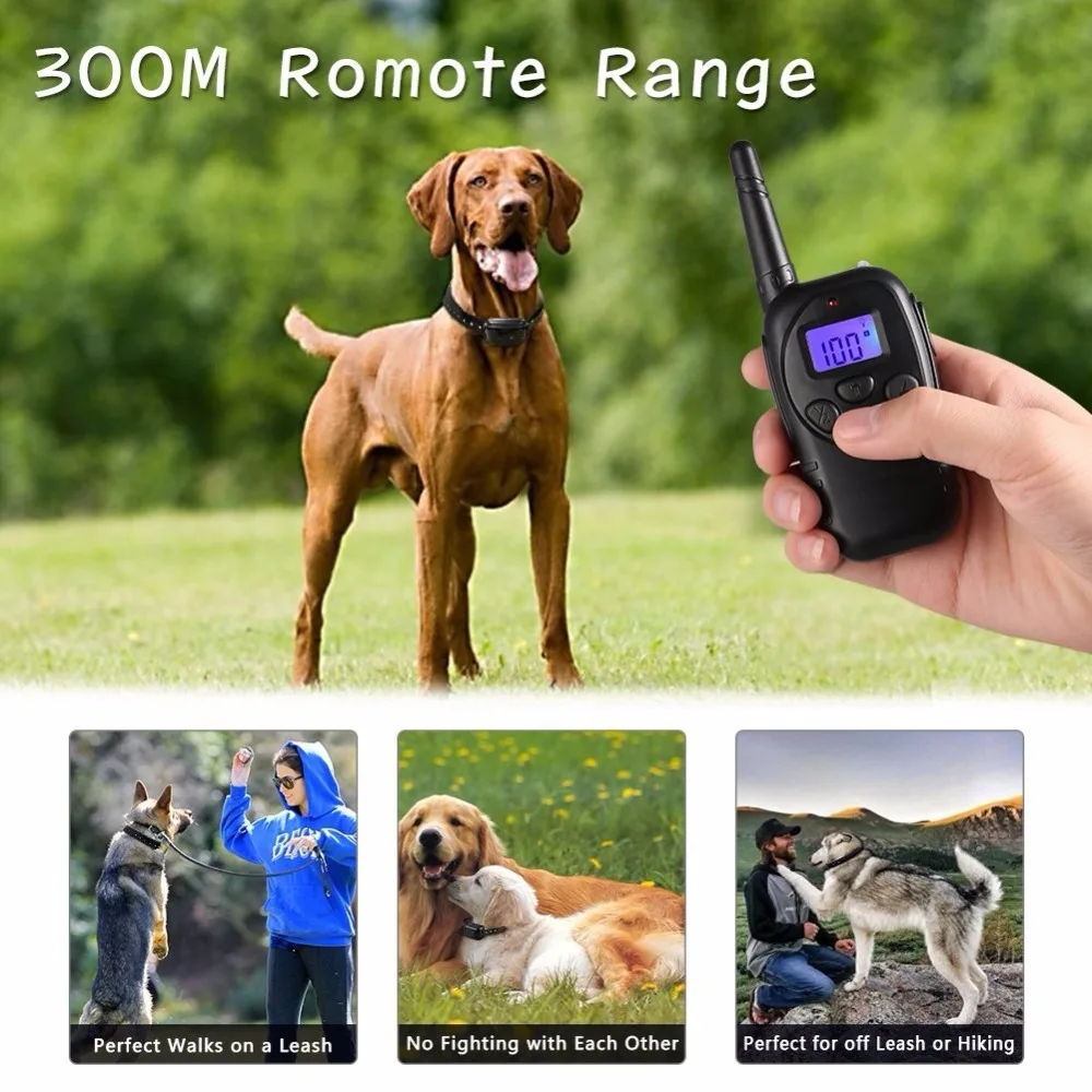100% Waterproof Pet Dog Training Shock Collars With Remote 300M