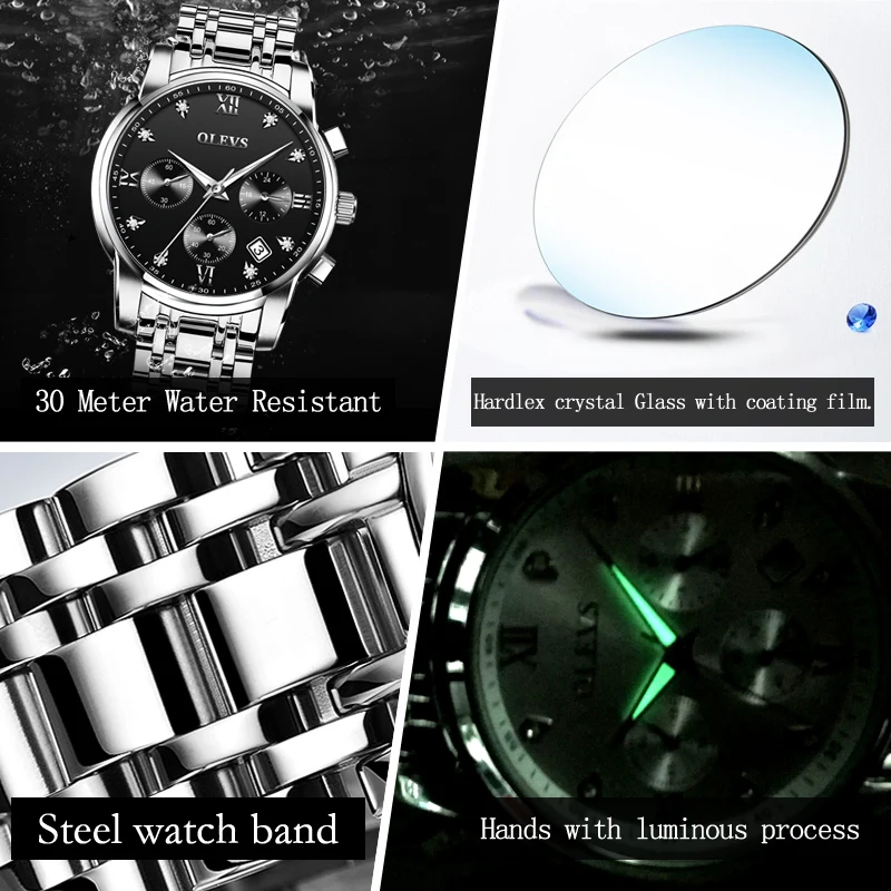 Olevs Relogio Masculino Luxury Date Waterproof Watches-Men'S Wrist Watches Chronograph Luminous Han