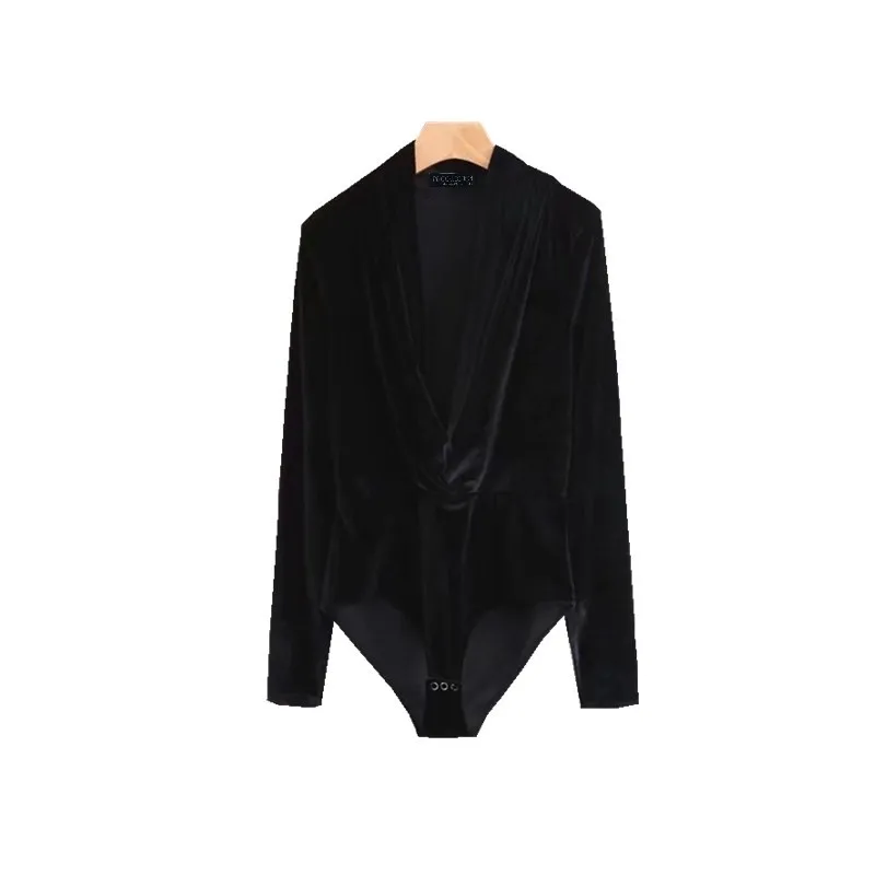 

Women Sexy Body shirt Velvet Blouse Bodysuit Long Sleeve Blouse Deep V Neck Jumpsuit Romper Autumn Winter