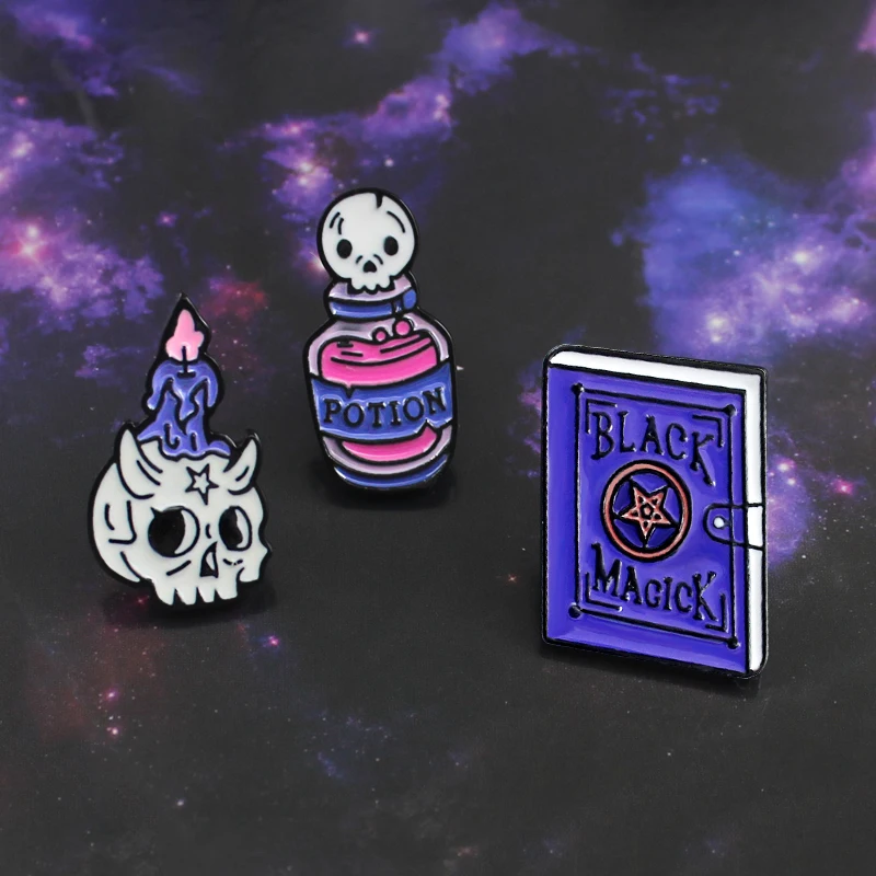GDHY фиолетовая брошь свечка в виде черепа в виде книги «заклятие смерти», эмалированная брошь в виде черной ведьмы, брошь на булавке для Хэллоуина, брошь для рюкзака, ювелирные изделия
