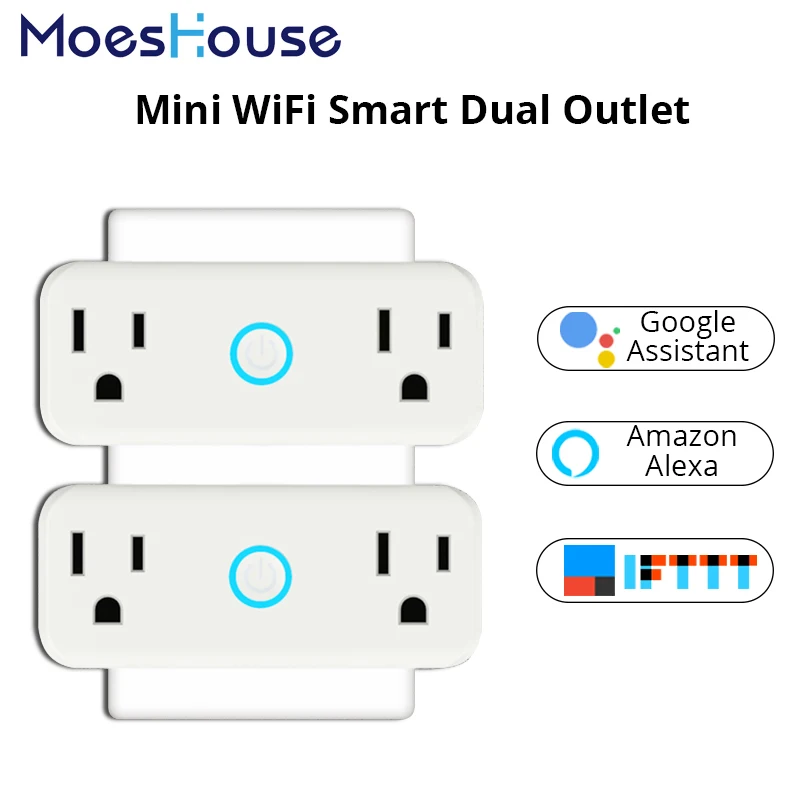 

Mini WiFi Smart Socket US Standard Dual Outlet Wall Switch Plug Work with Amazon Alexa and Google Home