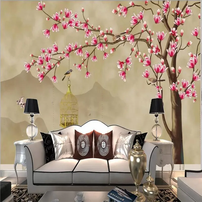 

Custom 3D Wallpaper Chinese Style Hand Painted Ruby Orchid TV Background Wall Professional Making Mural Photo Wallpaper