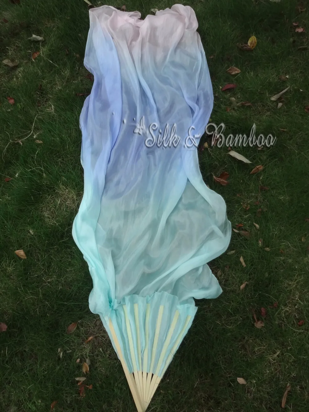 

Pastel turquoise-blue-pink, (1pc right+1 pc left) 1.5m*0.9m(59"*35") hand painted belly dance silk fan veil, real flowy silk