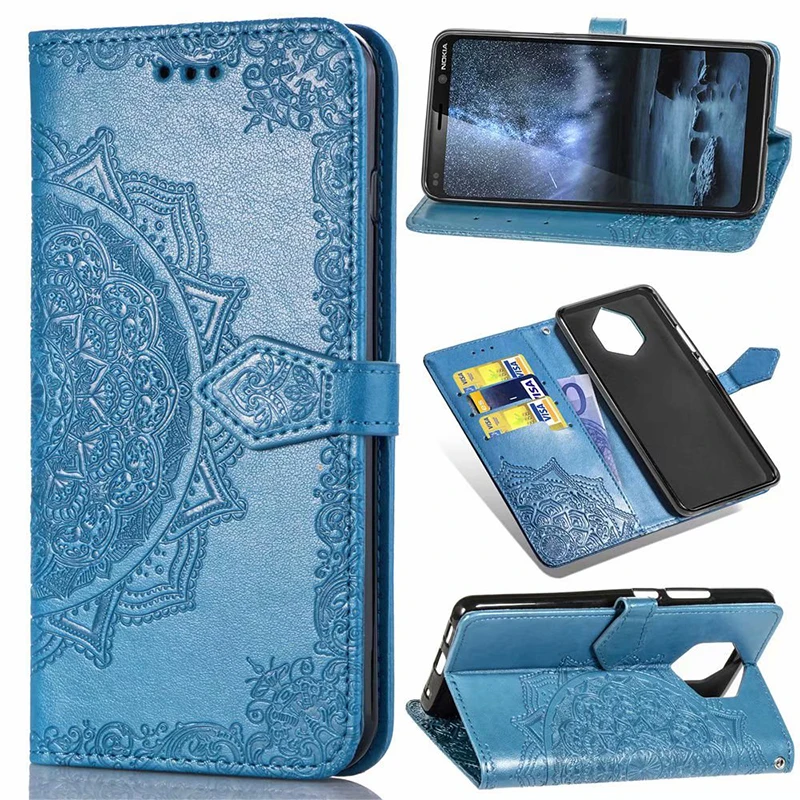 

100pcs/lot Seasonal hot sale In stock For Nokia 9 pureview martphone PU Leather Embossed Mandala Wallet Flip Card Holder Cover