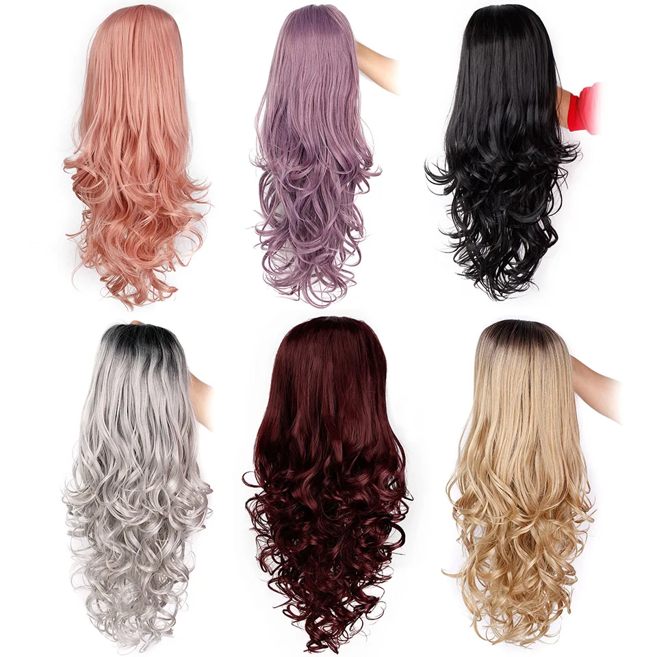 Free Part Long Purple Wavy Glueless Synthetic Lace Front Wigs Lace Wig For Black /White Women can Cosplay Wave Pink Brown Wigs Free Part Long Purple Wavy Glueless Synthetic Lace Front Wigs Lace Wig For Black /White Women can Cosplay Wave Pink Brown Wigs