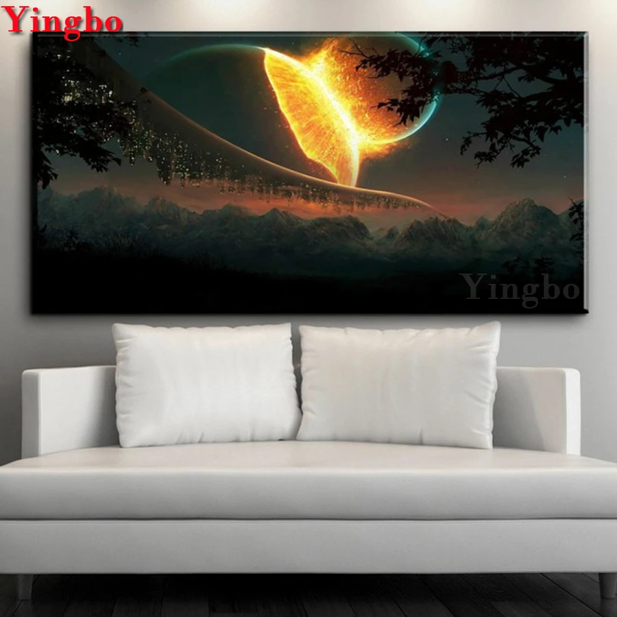 Full Drill Square/Round Diamond Embroidery Mars crashing into the earth landscape Painting Rhinestones Mosaic Picture | Дом и сад