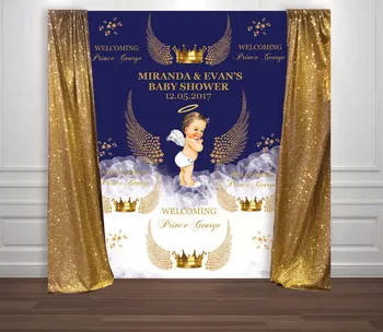 

custom Gold Royal Blue Prince Crown angel wings photo backdrop High quality Computer print party background