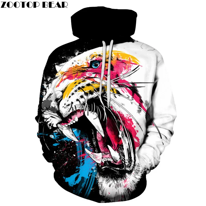 

Colorful Tiger Hoodies Men Women 3D Sweatshirts Autumn Novelty Pullover Fashion Tracksuits Plus 6XL Hooded Jackets Male Brand