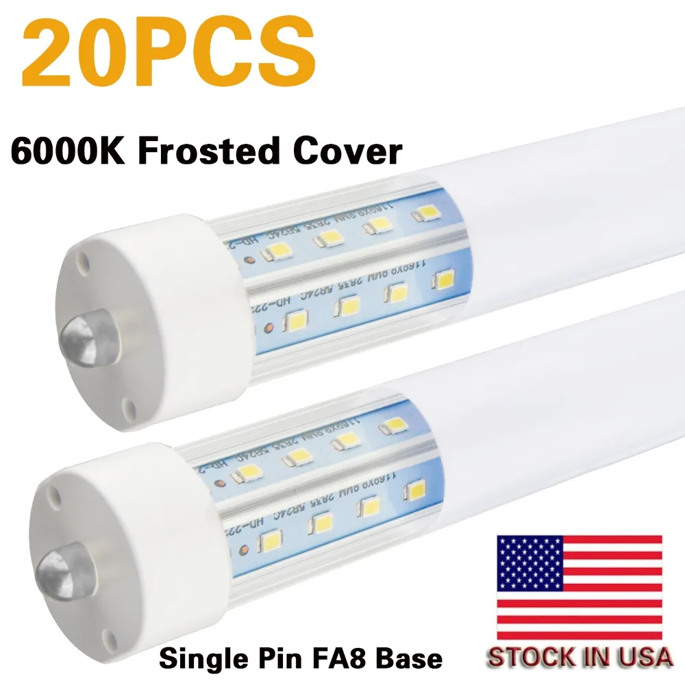 

(20Pack)T8/T10/T12 8ft LED Tube Light,8ft Single Pin FA8 Base, 65W 7500LM, 6000K Cold white, 8 Foot Double Side V Shape led tube