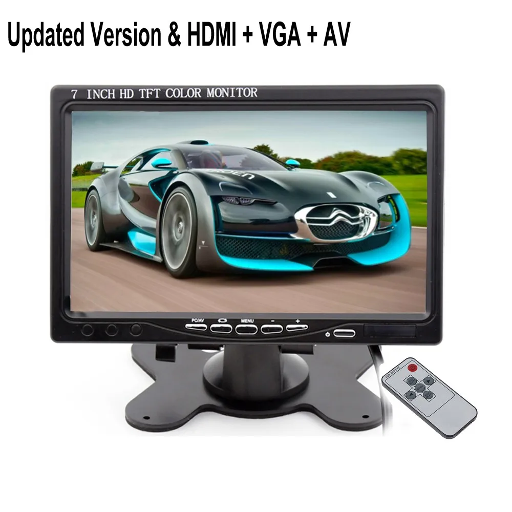 Podofo 7 ''lcd автомобильный монитор заднего вида HDMI VGA 2 видео вход ПК аудио видео дисплей+ пульт дистанционного управления Carstyling+ адаптер питания