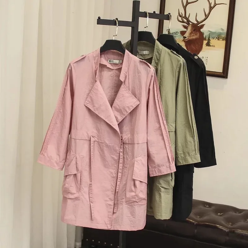 

Ubetoku 2018Autumn women thin trench coat solid color sashes waist wind coat plus size ladies long overcoat(FY4)