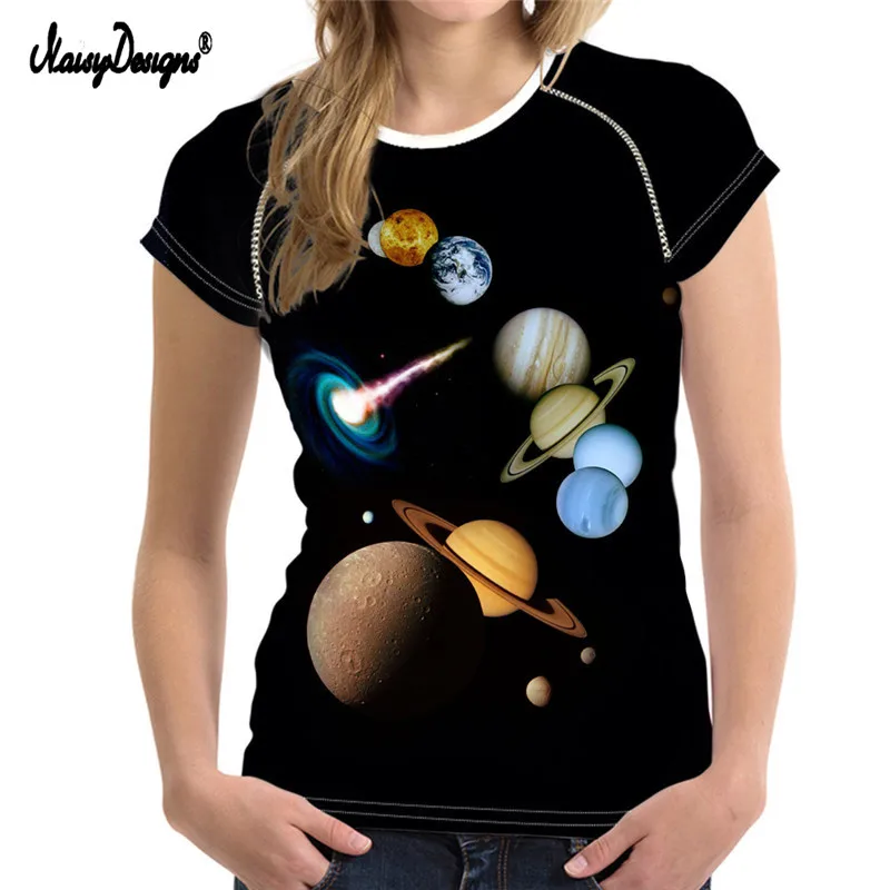 NoisyDesigns Galaxy печати футболки для женщин топы земли 3D эластичный Готический