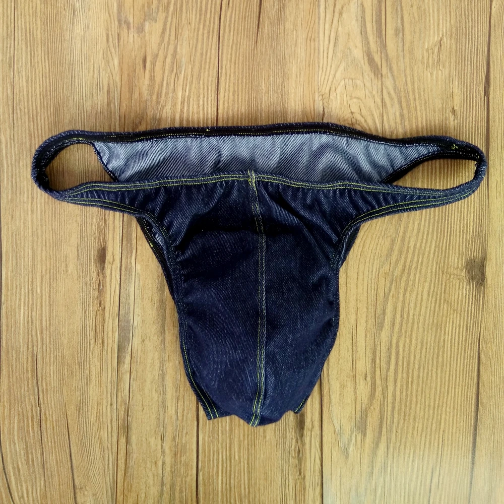 Mens extra Low Rise Bikini Indigo Stretchy Denim Knit Spandex briefsin