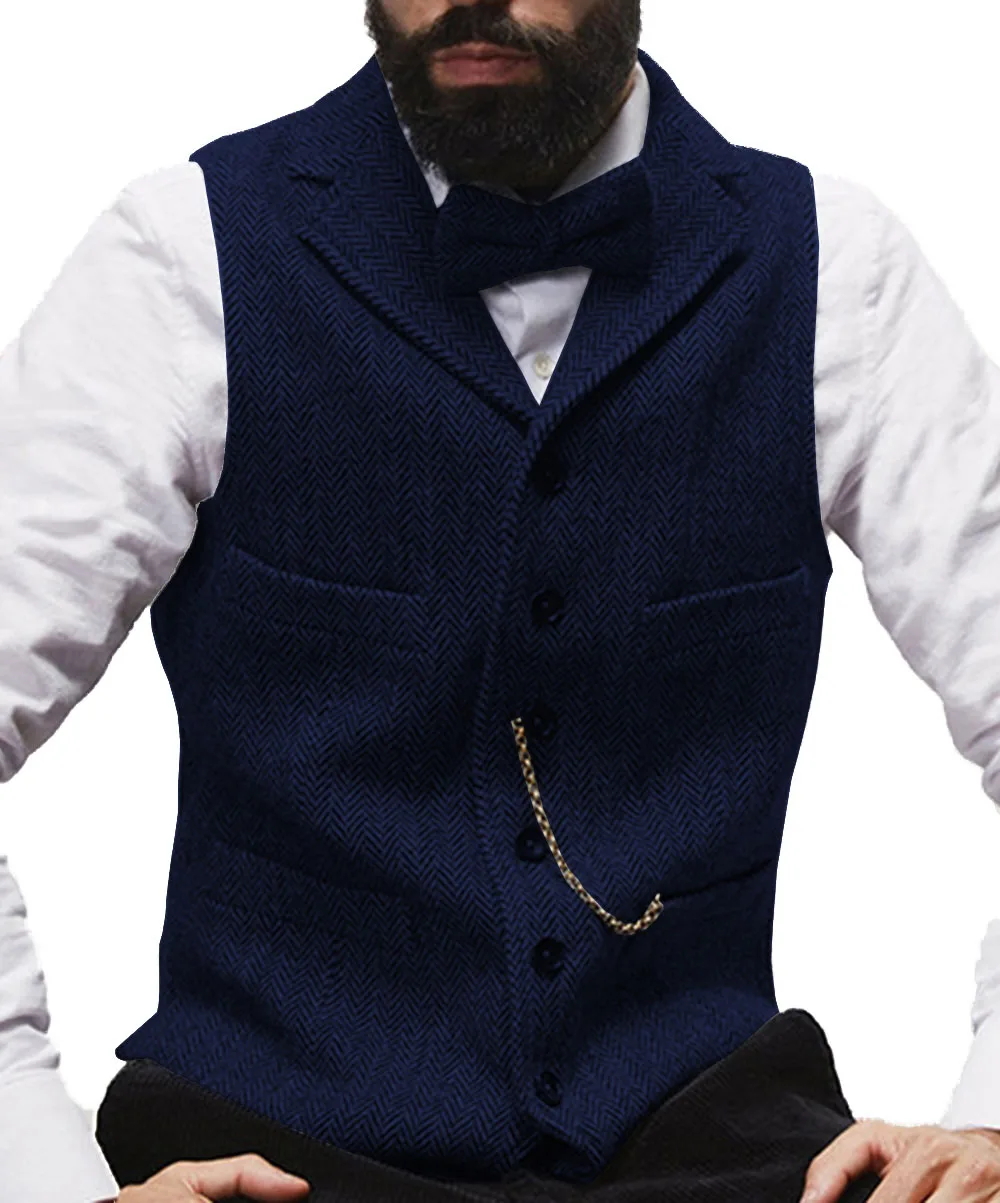 Мужской костюм жилет лацкан V образным вырезом шерсть елочка Повседневный официальный деловой жилет Groomman для свадьбы зеленый/бордовый/коричневый - Цвет: royal blue
