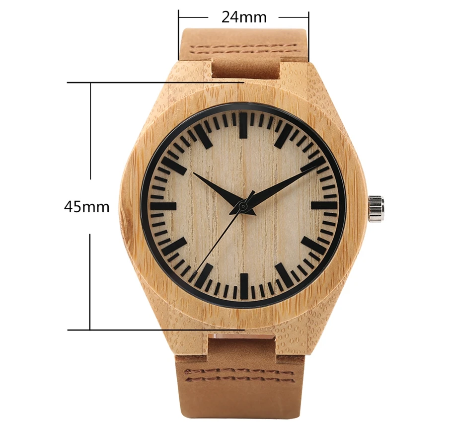 YISUYA Men Bamboo Watches Brown Natural Genuine Leather Strap Wooden Wrist Watch Quartz Clock Watch Casual for Women Best Gift (14)