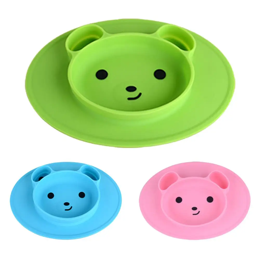 Baby Silicone Bear Shaped Plate Mat Silicone Suction Tray Non-slip Small Mat Infant Kids Meal Fruits Tray Toddler Green Placemat