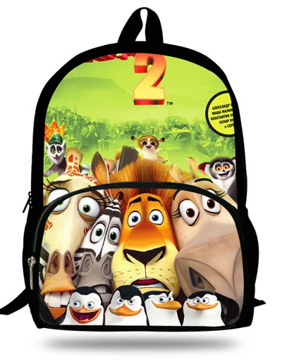 16-дюймовый Mochila сумка «Мадагаскар» с изображением мультипликационных персонажей для детей спальные мешки подарка для От 7 до 13 лет мальчиков школьная сумка для детей школьный рюкзак мочила для eenino - Цвет: Черный