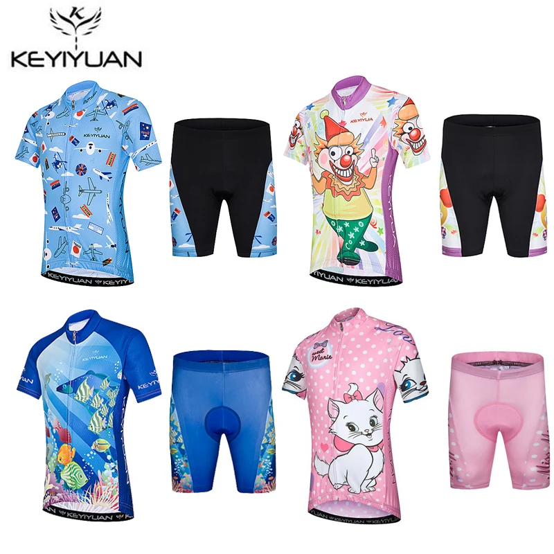 KEYIYUAN Children Cycling Clothing Boys Girls Short Sleeve Jersey with